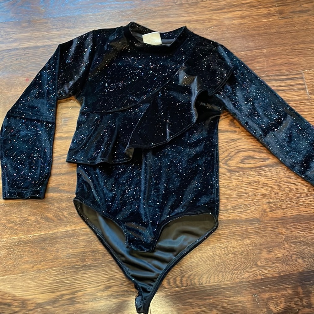 Zara size 6 black velvet with sparkle bodysuit shirt